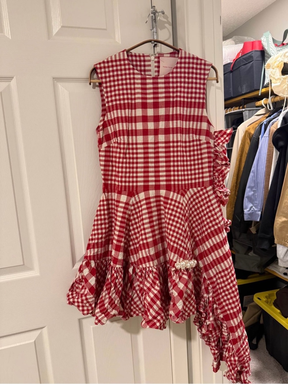 H&M X Simone Rocha Red Plaid Ruffle Dress
